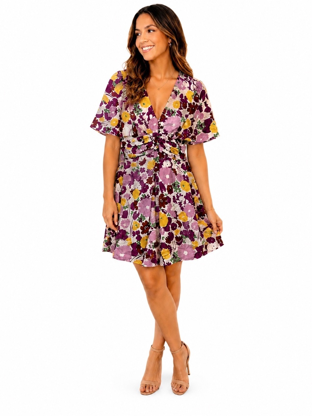 NWOT Kate Spade Purple, Yellow & Green Floral V-Neck Mini Dress